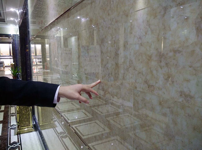 金艾陶微晶石鋪貼墻面留縫